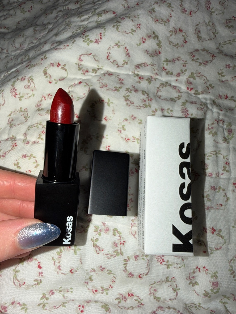 Kosas Velvet Lipstick in Rich Red with Subtle Shimmer